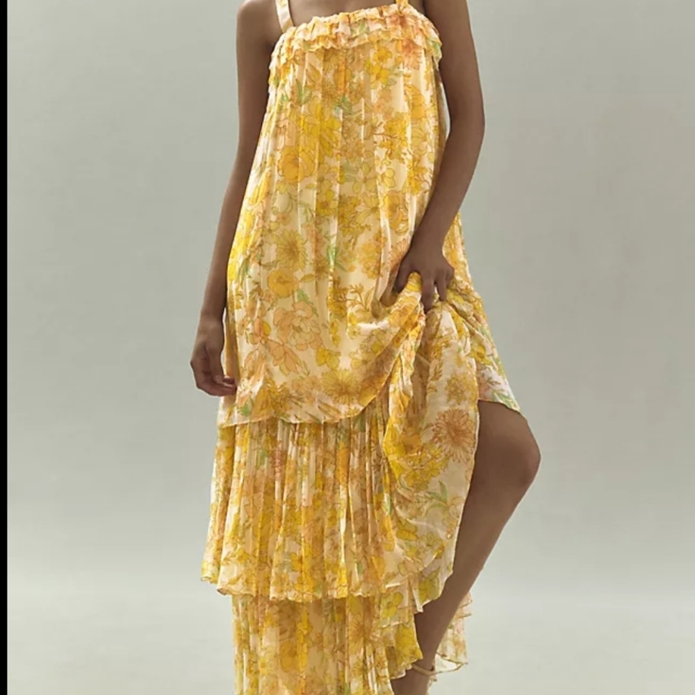 EUC BHLDN by Anthropologie Candace Sleeveless Floral Chiffon Maxi Women's sz XL